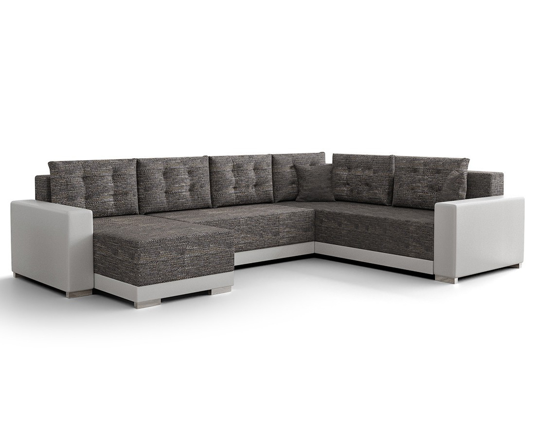 Canapé panoramique d'angle réversible 7 places convertible avec coffre en tissu Roger