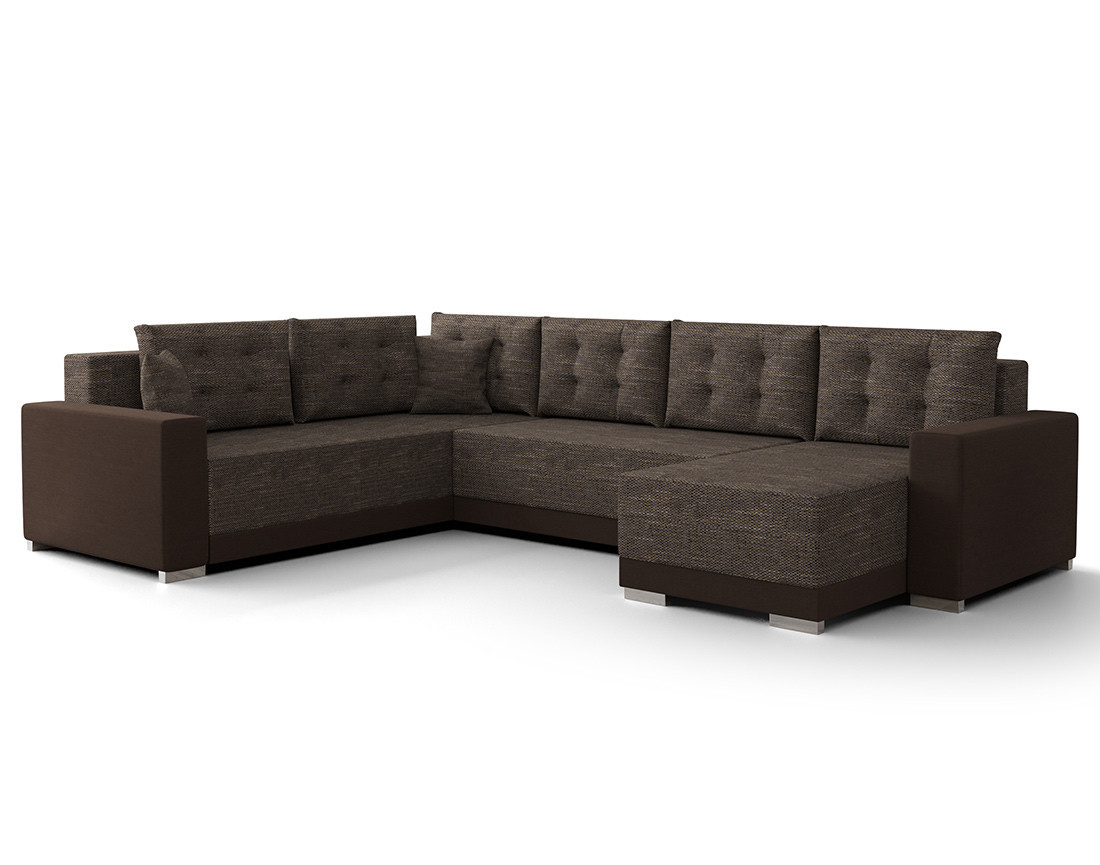 Canapé panoramique d'angle gauche 7 places convertible avec coffre en tissu Roger
