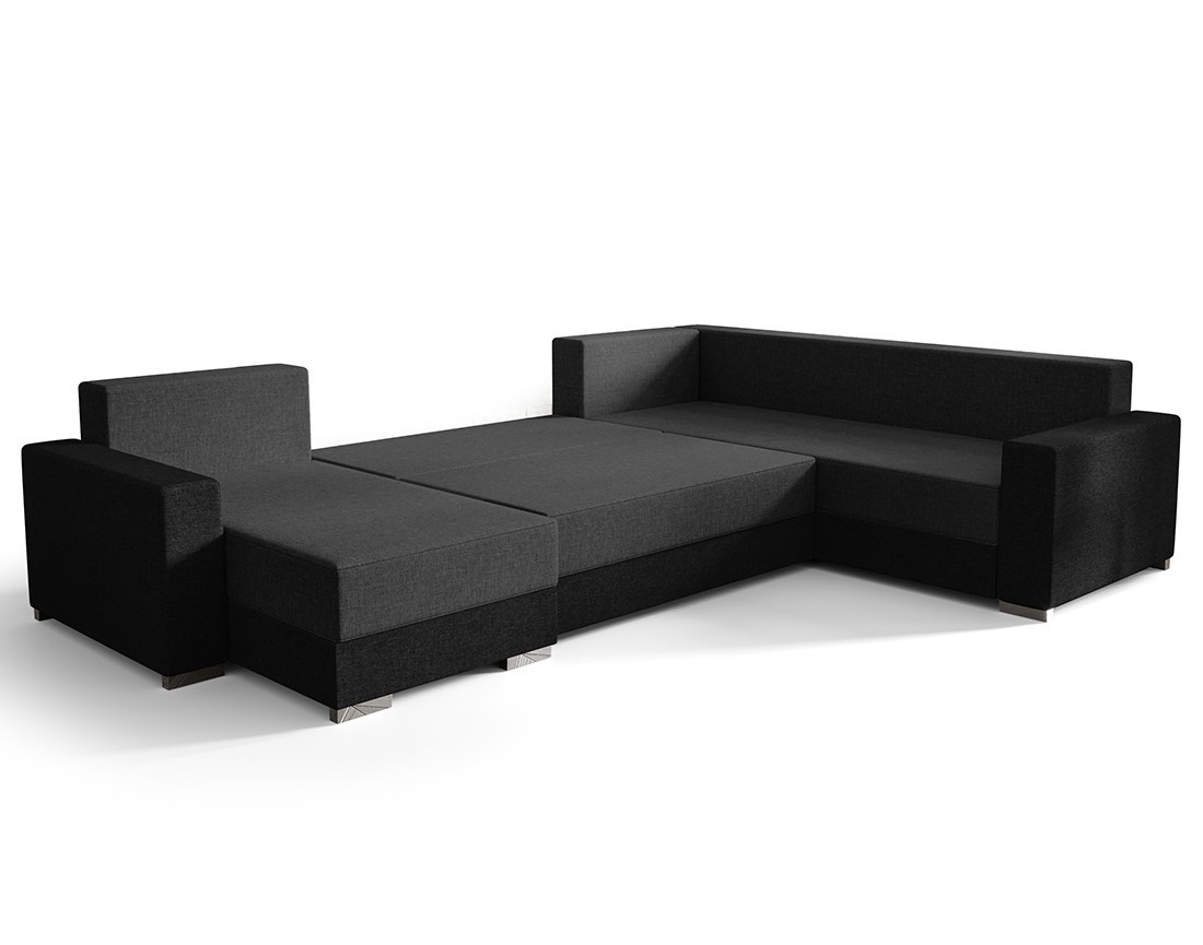 Canapé panoramique d'angle réversible 7 places convertible avec coffre en tissu Epona