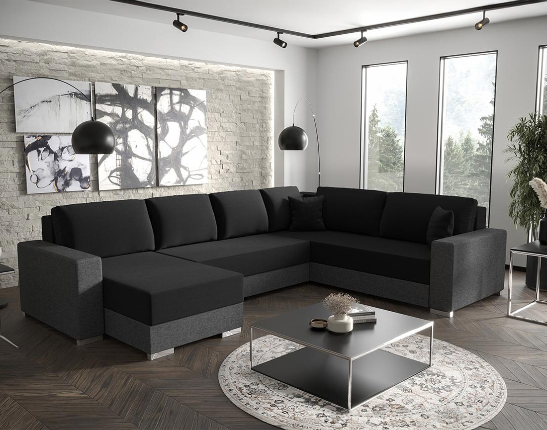 Canapé panoramique d'angle réversible 7 places convertible avec coffre en tissu Epona Canapé panoramique d'angle réversible 7 places convertible avec coffre en tissu Epona