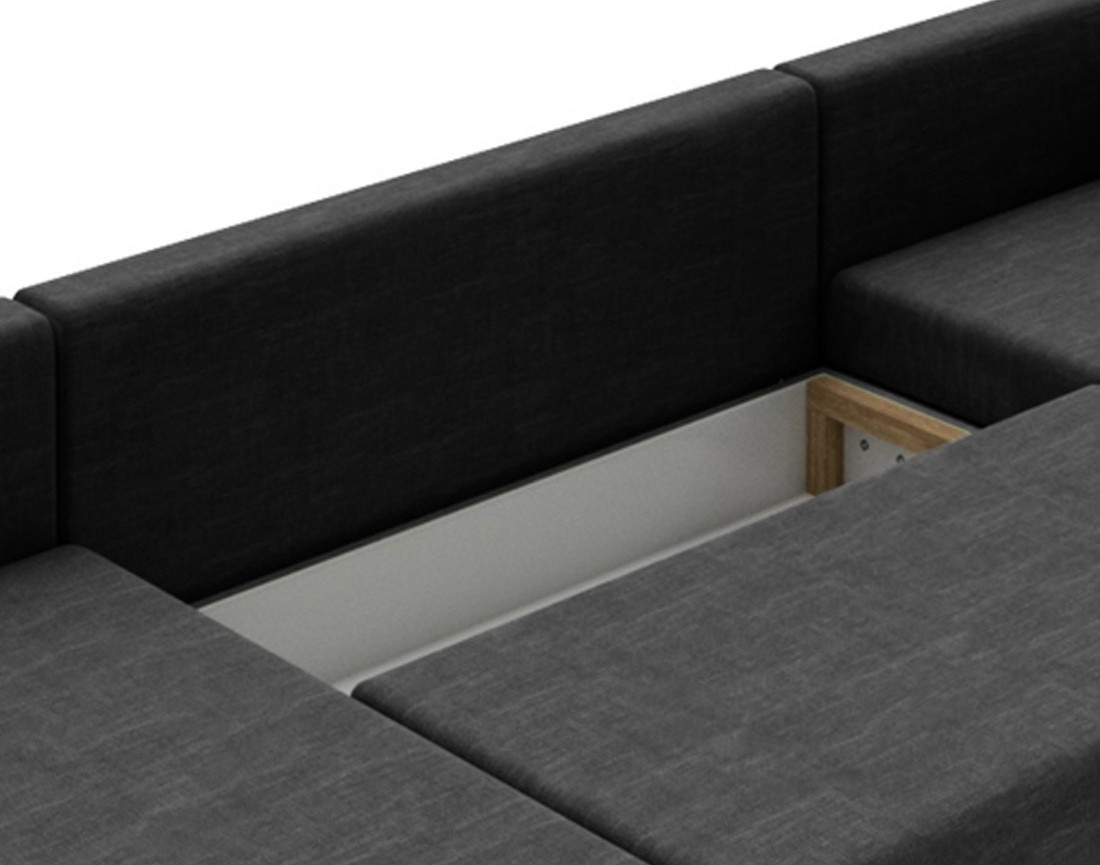 Canapé panoramique d'angle réversible 7 places convertible avec coffre en tissu Epona