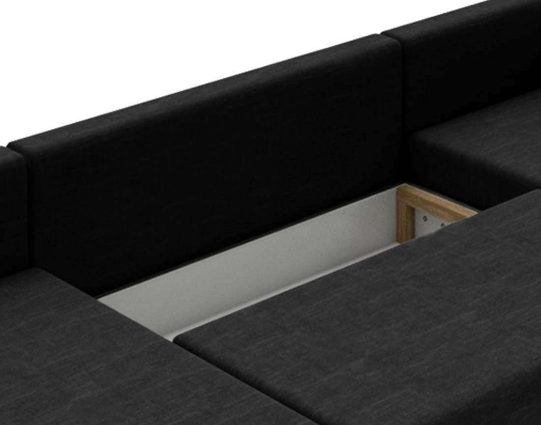 Canapé panoramique d'angle réversible 7 places convertible avec coffre en tissu Epona Canapé panoramique d'angle réversible 7 places convertible avec coffre en tissu Epona