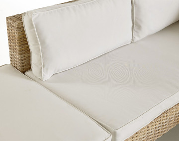 Salon de jardin d’angle en résine beige et grise 5 places coussins gris clair et table incluse Sashi