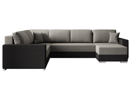 Canapé panoramique d'angle gauche 7 places convertible avec coffre en tissu Epona