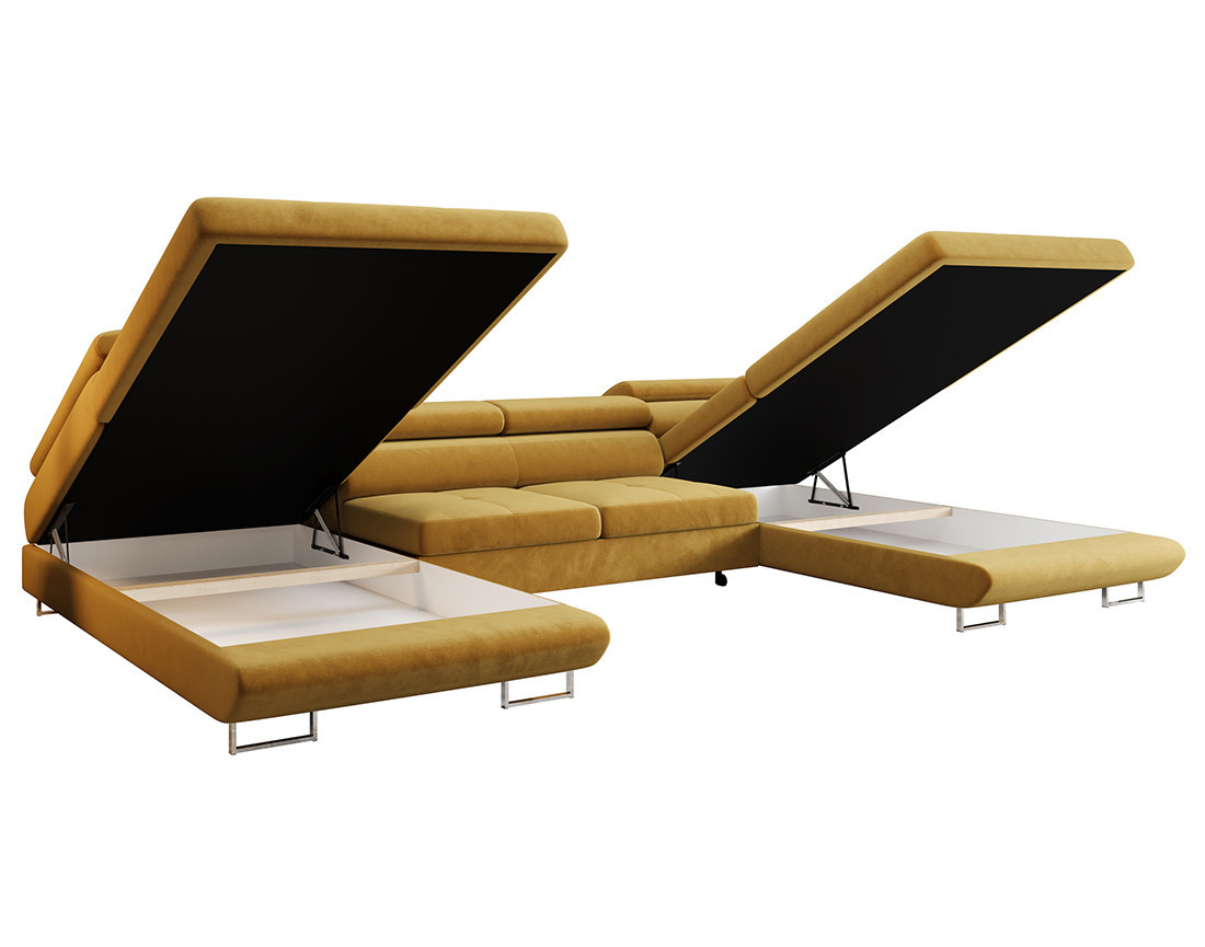 Canapé panoramique en U 7 places convertible avec coffre et têtières réglables en tissu Ayden