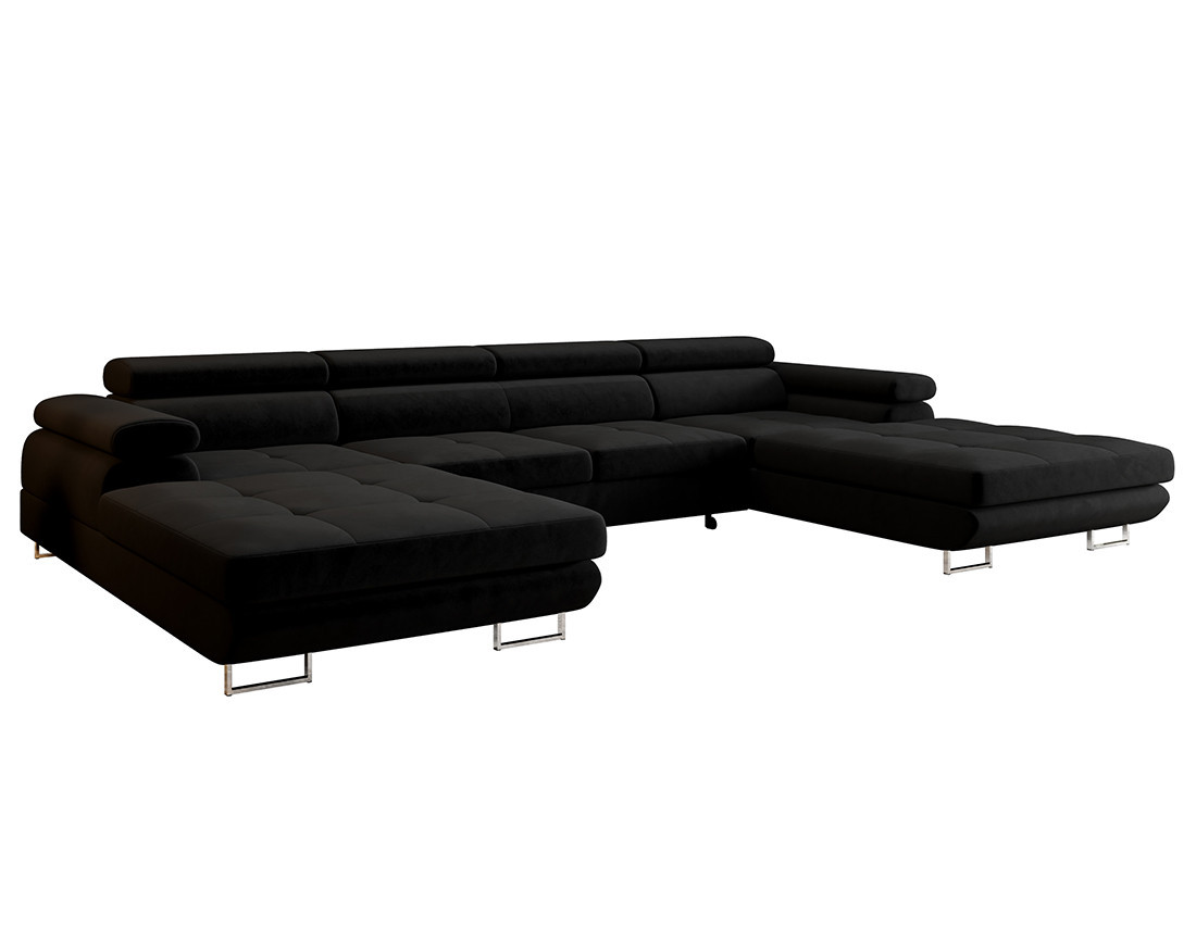 Canapé panoramique en U 7 places convertible avec coffre et têtières réglables en tissu Ayden Canapé panoramique en U 7 places convertible avec coffre et têtières réglables en tissu Ayden