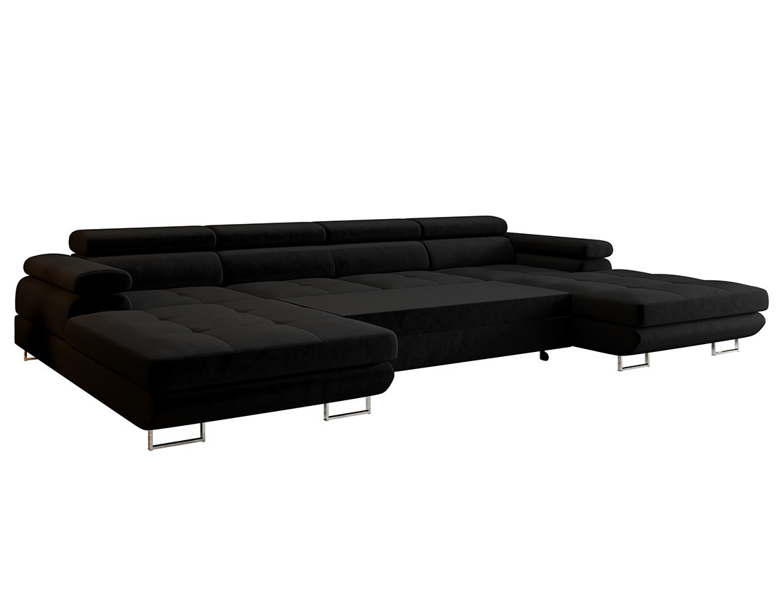 Canapé panoramique en U 7 places convertible avec coffre et têtières réglables en tissu Ayden Canapé panoramique en U 7 places convertible avec coffre et têtières réglables en tissu Ayden