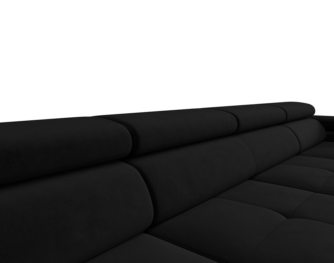 Canapé panoramique en U 7 places convertible avec coffre et têtières réglables en tissu Ayden Canapé panoramique en U 7 places convertible avec coffre et têtières réglables en tissu Ayden