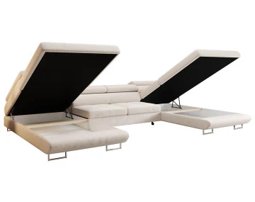 Canapé panoramique en U 7 places convertible avec coffre et têtières réglables en tissu Ayden