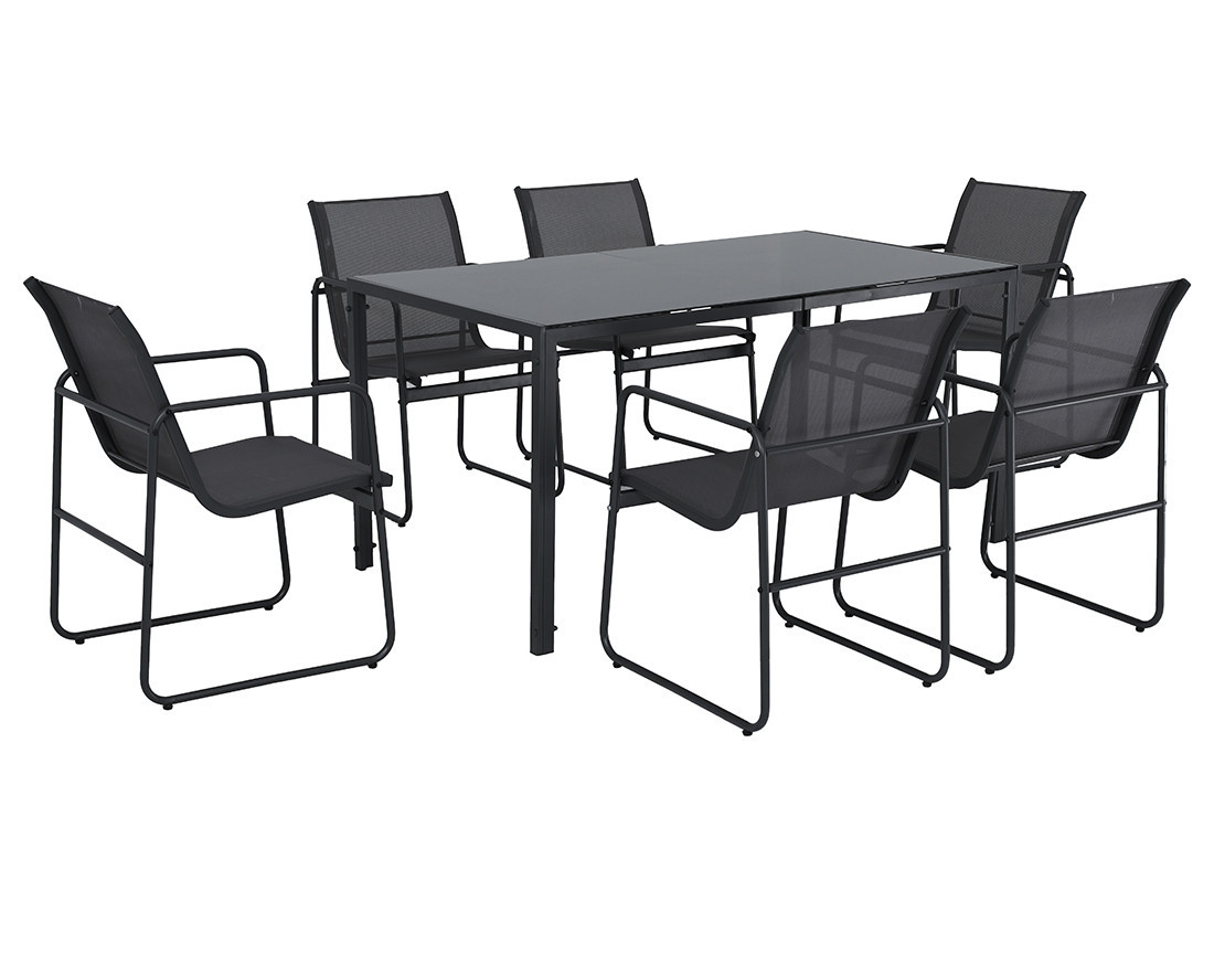 Ensemble table et chaises jardin 6 personnes noir et gris Murillo
