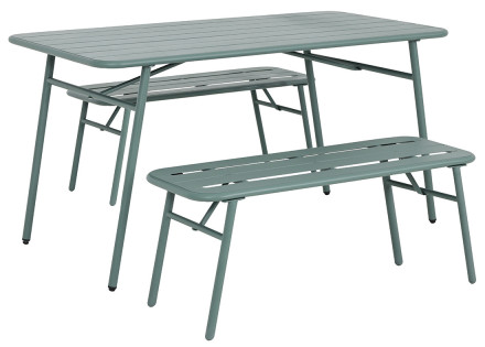 Ensemble table et bancs de jardin 4 personnes vert Ribola