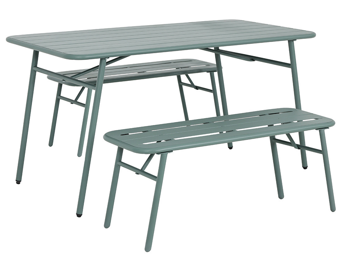 Ensemble table et bancs de jardin 4 personnes vert Ribola