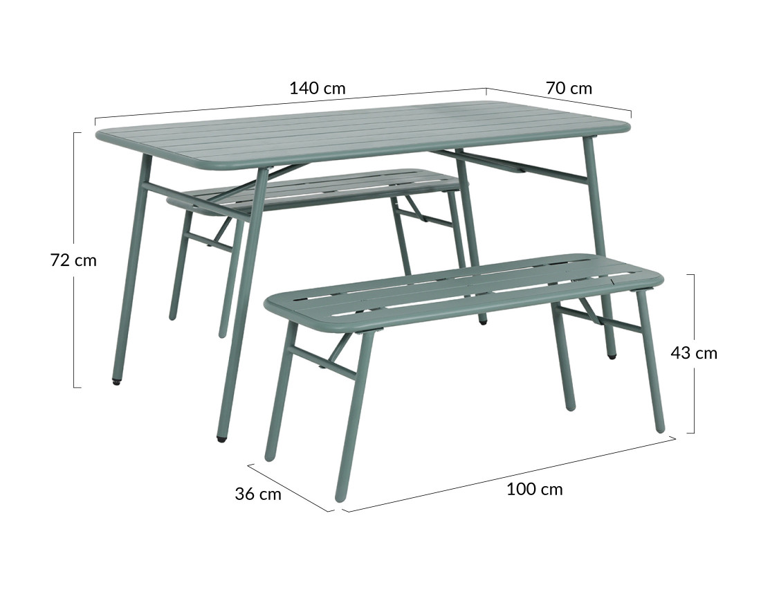 Ensemble table et bancs de jardin 4 personnes vert Ribola