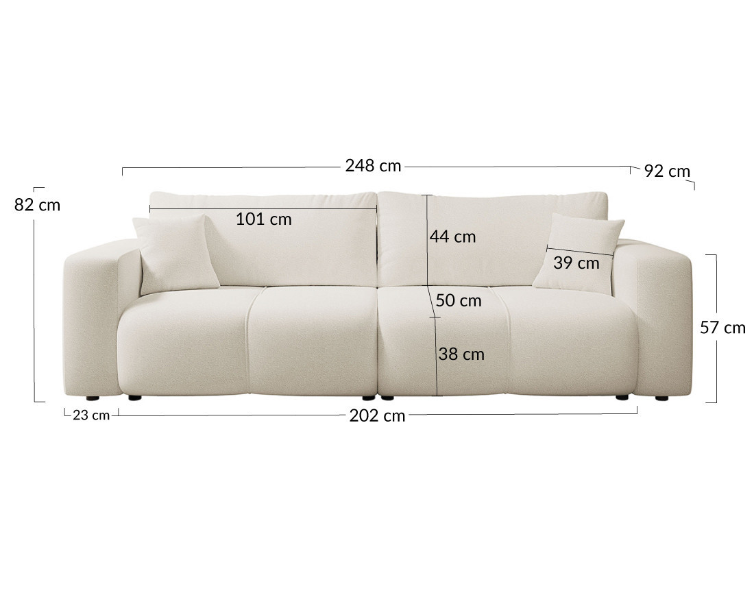 Canapé droit 3 places convertible avec coffre en tissu Nicole