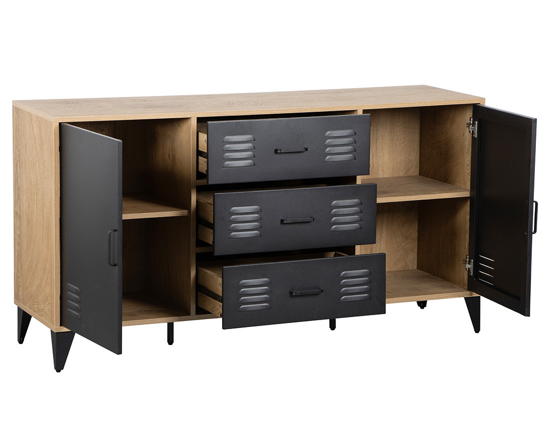 Buffet bas bois et métal noir 140 cm Tribeca