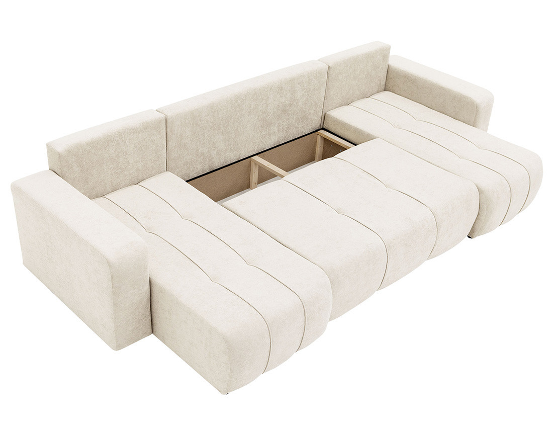 Canapé panoramique en U 7 places convertible avec coffre en tissu Nicole