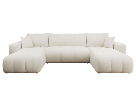 Canapé panoramique en U 7 places convertible avec coffre en tissu Nicole