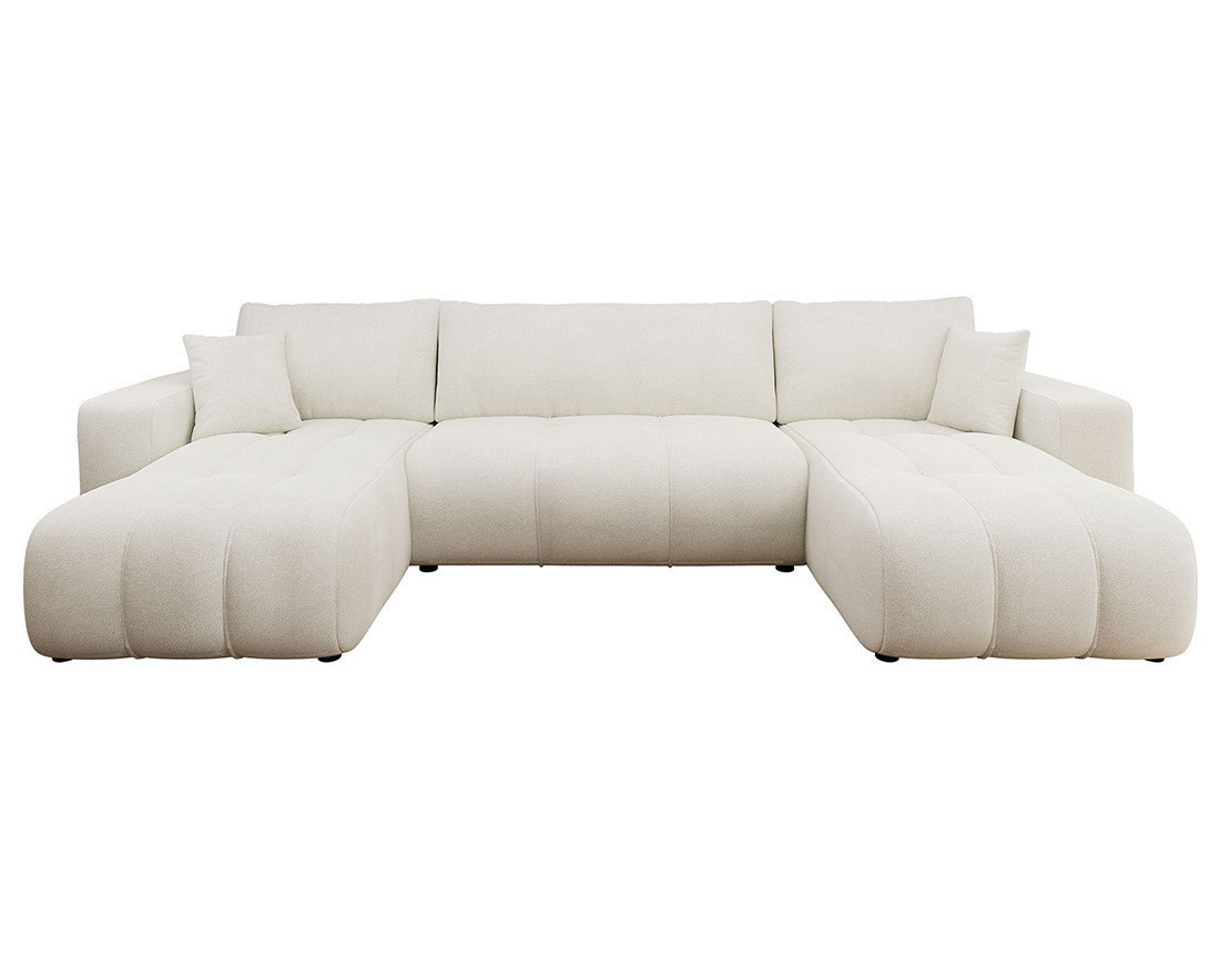 Canapé panoramique en U 7 places convertible avec coffre en tissu Nicole