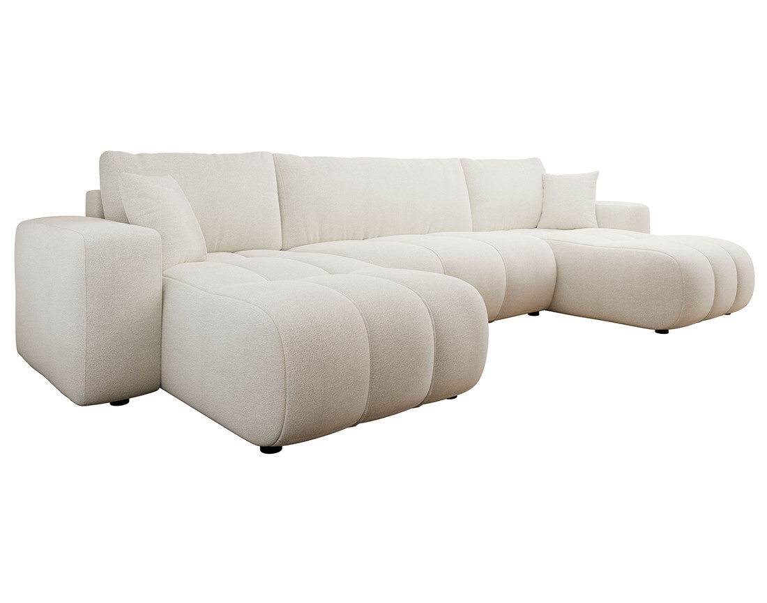 Canapé panoramique en U 7 places convertible avec coffre en tissu Nicole