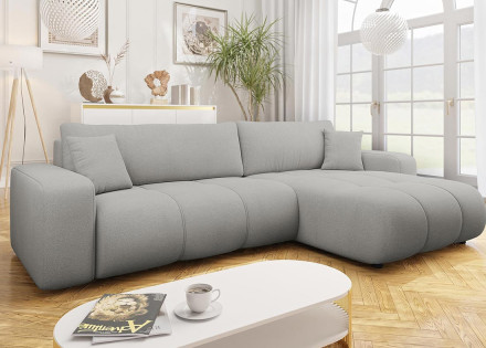 Canapé d'angle réversible 5 places convertible avec coffre en tissu Nicole