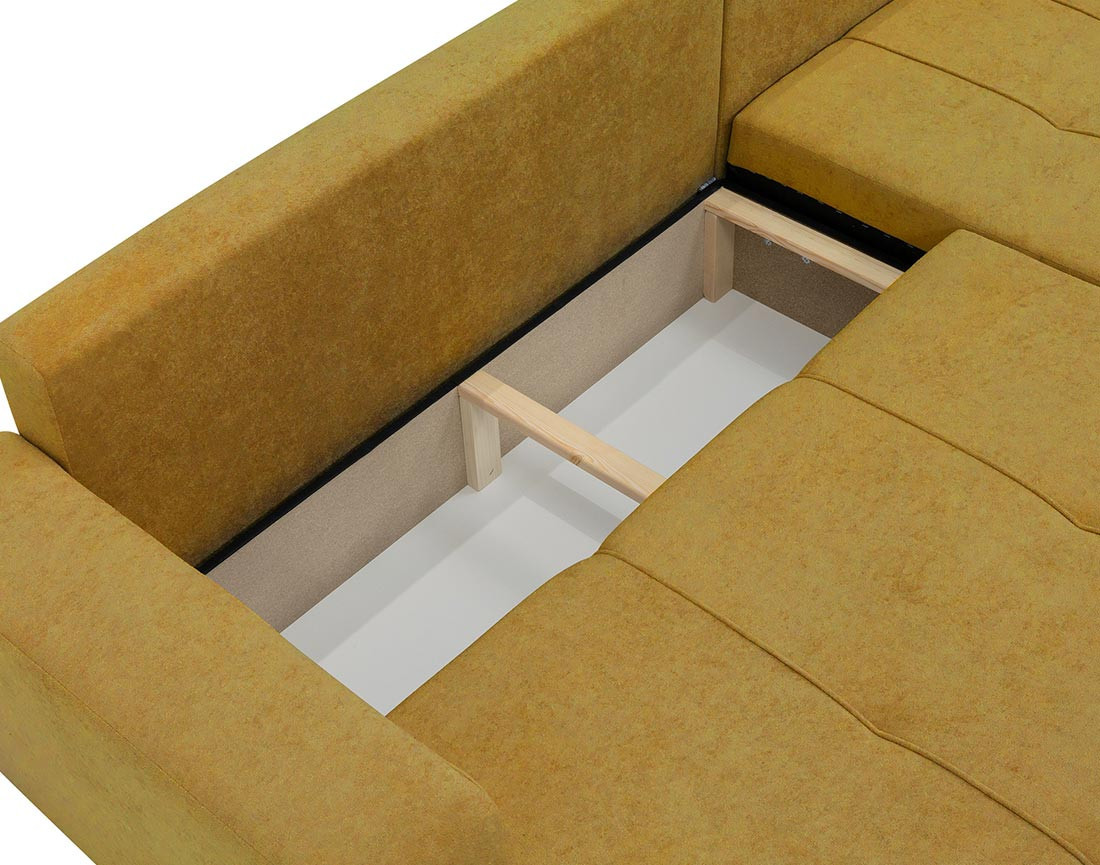 Canapé d'angle réversible 5 places convertible avec coffre en tissu Nicole