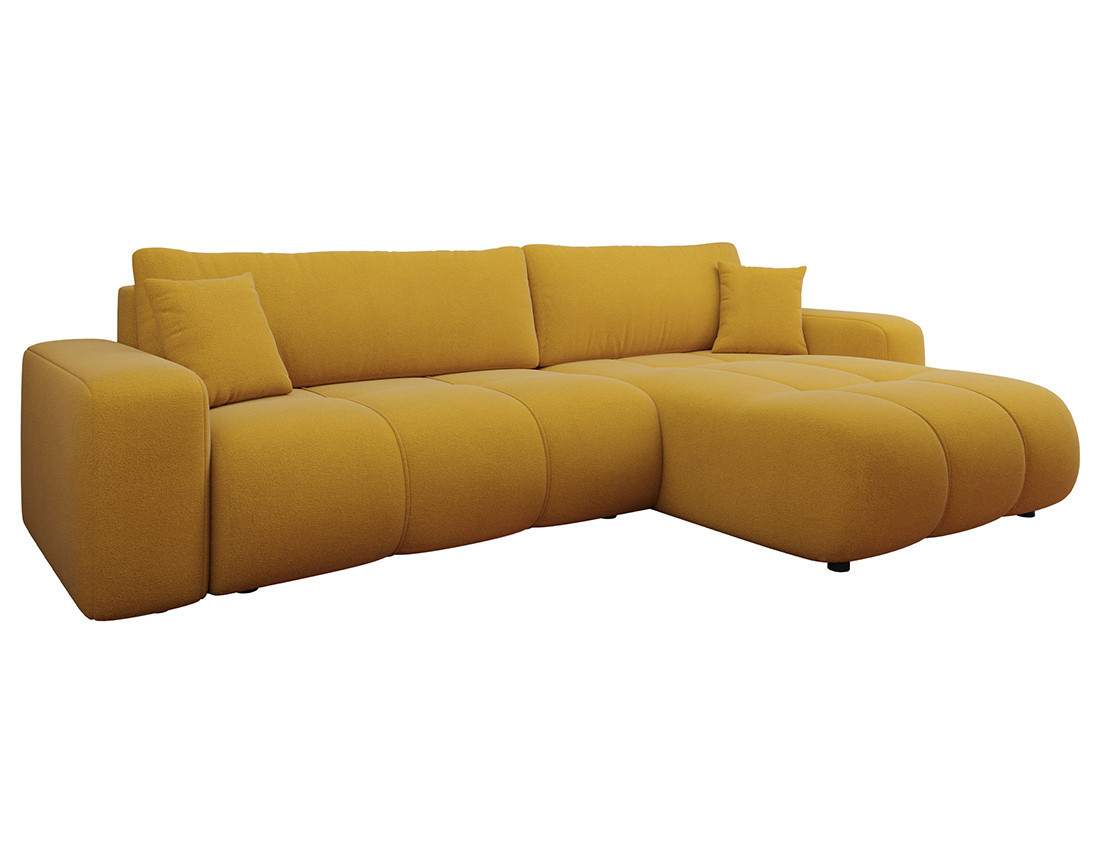 Canapé d'angle réversible 5 places convertible avec coffre en tissu Nicole