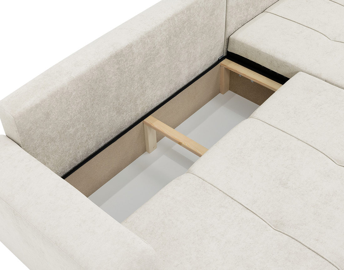 Canapé d'angle réversible 5 places convertible avec coffre en tissu Nicole Canapé d'angle réversible 5 places convertible avec coffre en tissu Nicole
