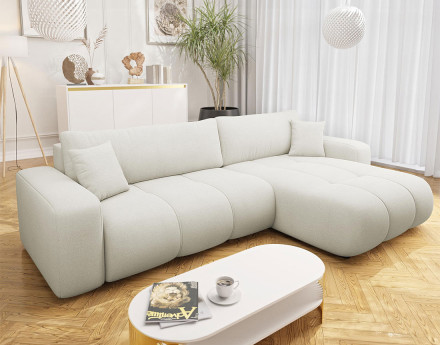 Canapé d'angle réversible 5 places convertible avec coffre en tissu Nicole