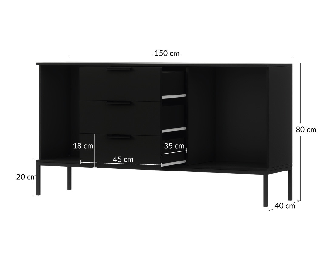 Buffet bas bois et noir 150 cm Savanna