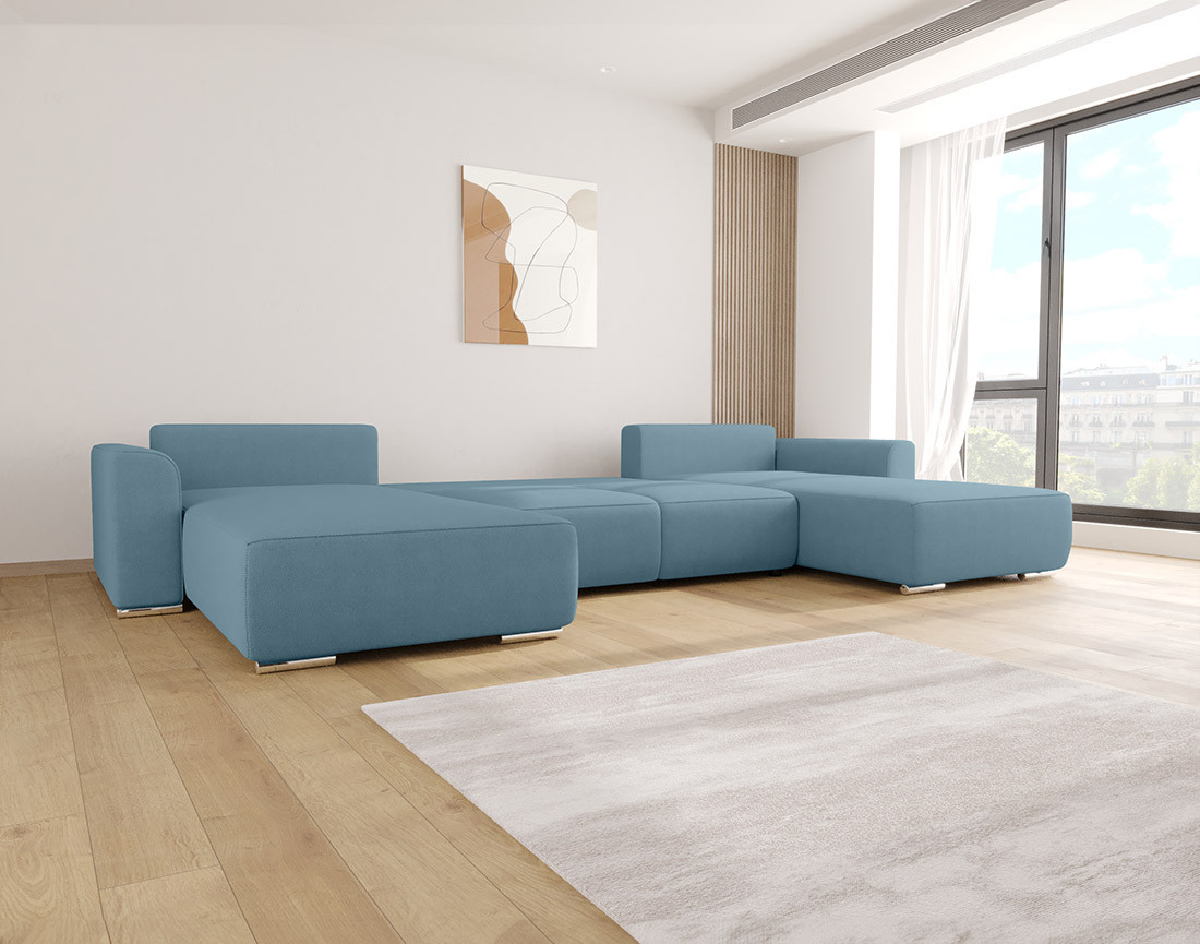 Canapé panoramique en U 7 places convertible avec coffre en tissu texturé Gabriel