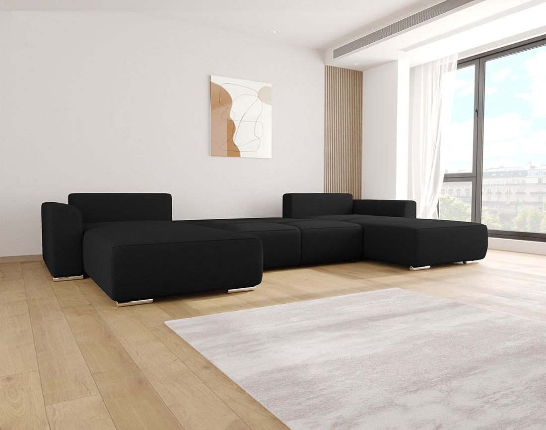 Canapé panoramique en U 7 places convertible avec coffre en tissu texturé Gabriel Canapé panoramique en U 7 places convertible avec coffre en tissu texturé Gabriel