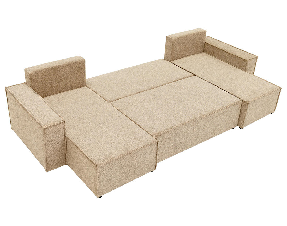 Canapé panoramique en U 7 places convertible avec coffre en tissu texturé Cezanne