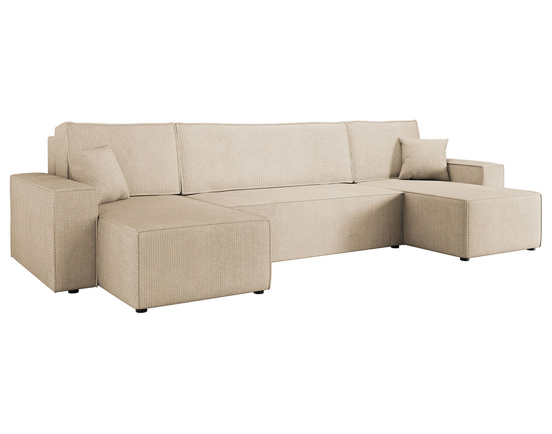 Canapé panoramique en U 7 places convertible avec coffre en tissu texturé Cezanne