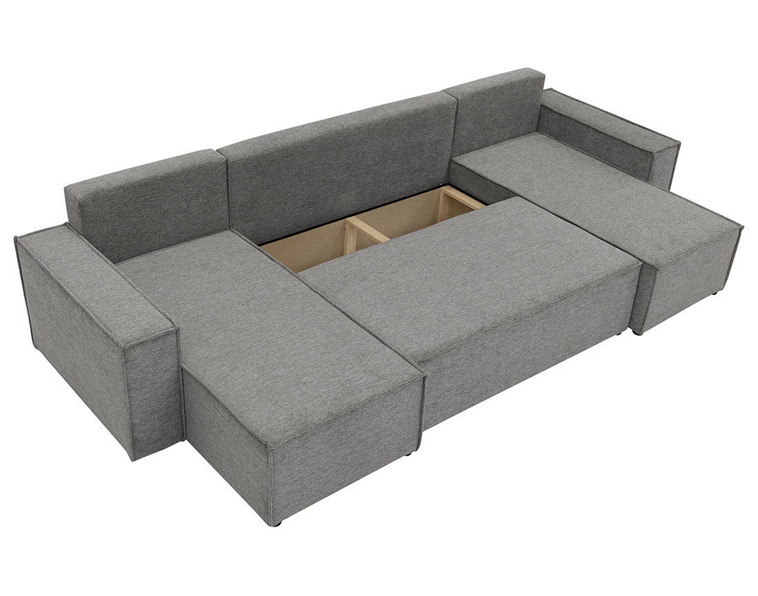 Canapé panoramique en U 7 places convertible avec coffre en tissu texturé Cezanne