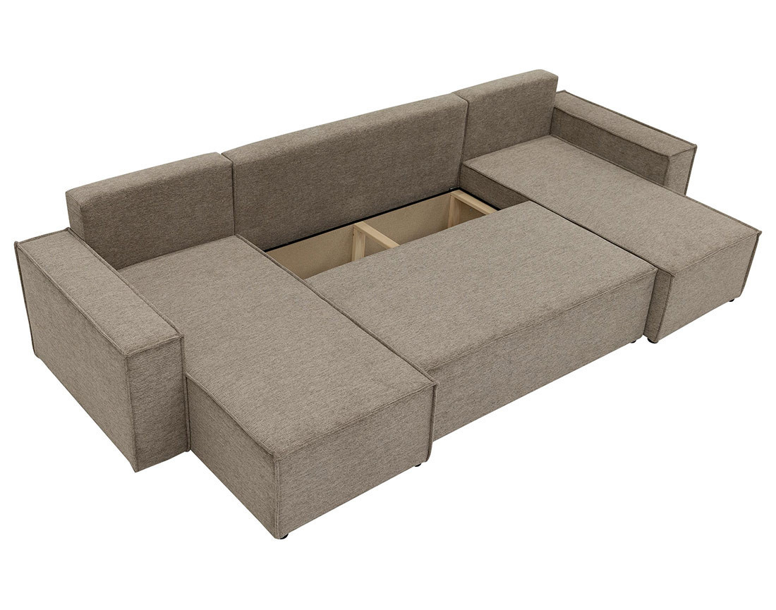 Canapé panoramique en U 7 places convertible avec coffre en tissu texturé Cezanne