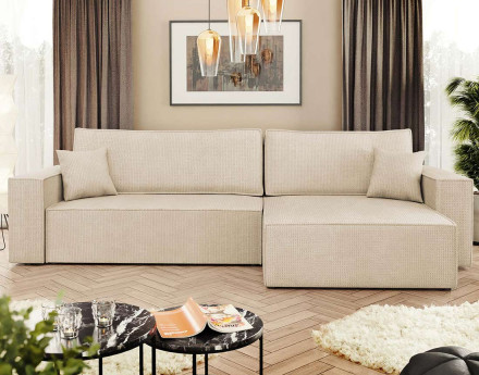 Canapé d'angle réversible 5 places convertible avec coffre en tissu texturé Cezanne