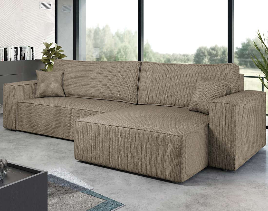 Canapé d'angle réversible 5 places convertible avec coffre en tissu texturé Cezanne