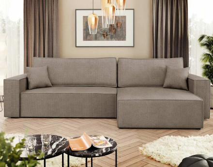 Canapé d'angle réversible 5 places convertible avec coffre en tissu texturé Cezanne
