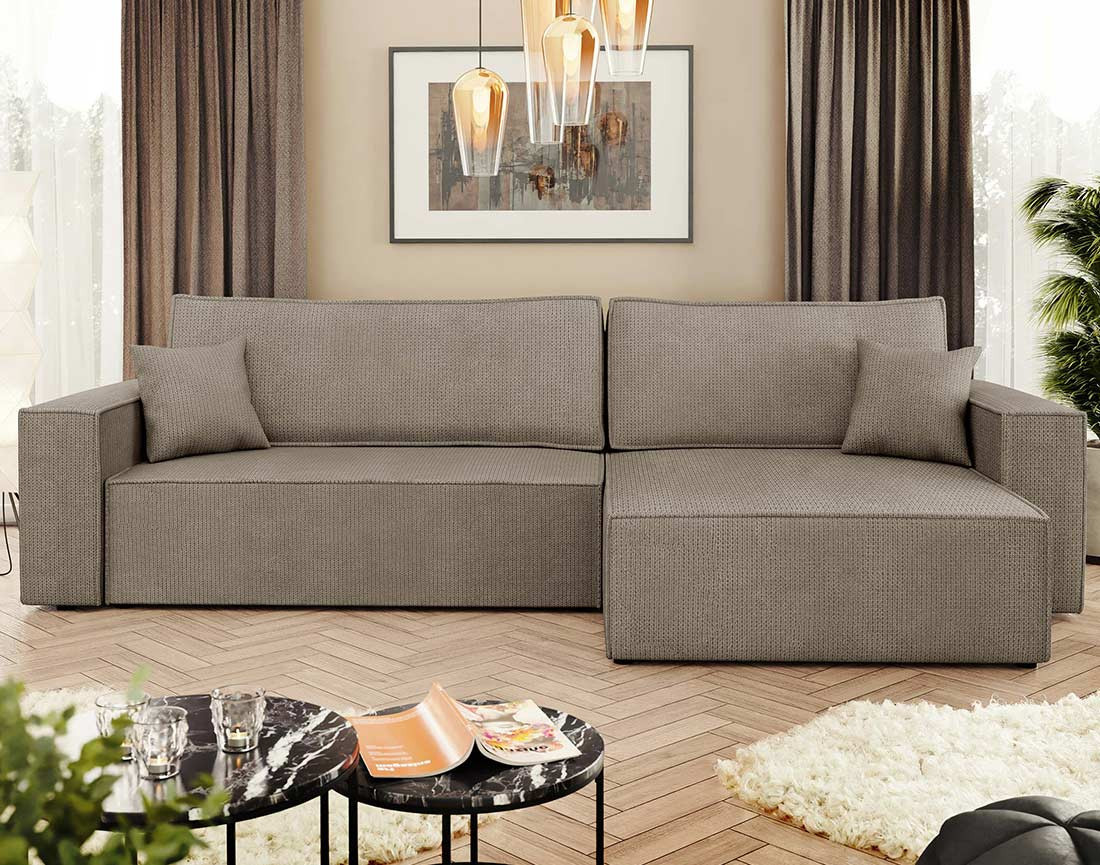 Canapé d'angle réversible 5 places convertible avec coffre en tissu texturé Cezanne