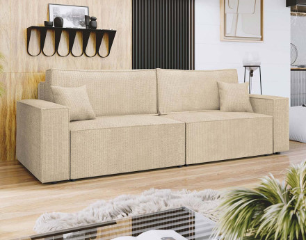 Canapé droit 3 places convertible avec coffre en tissu texturé Cezanne