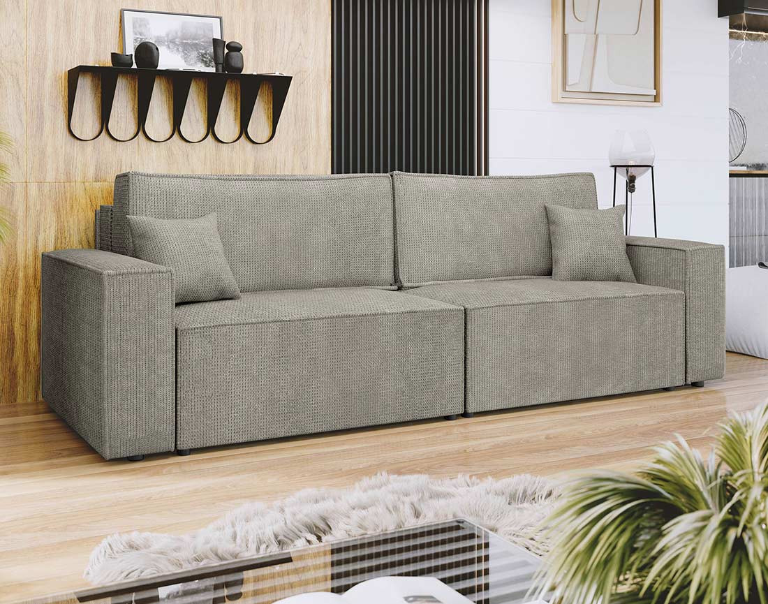 Canapé droit 3 places convertible avec coffre en tissu texturé Cezanne Canapé droit 3 places convertible avec coffre en tissu texturé Cezanne