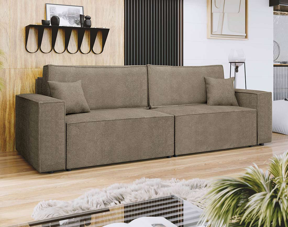 Canapé droit 3 places convertible avec coffre en tissu texturé Cezanne