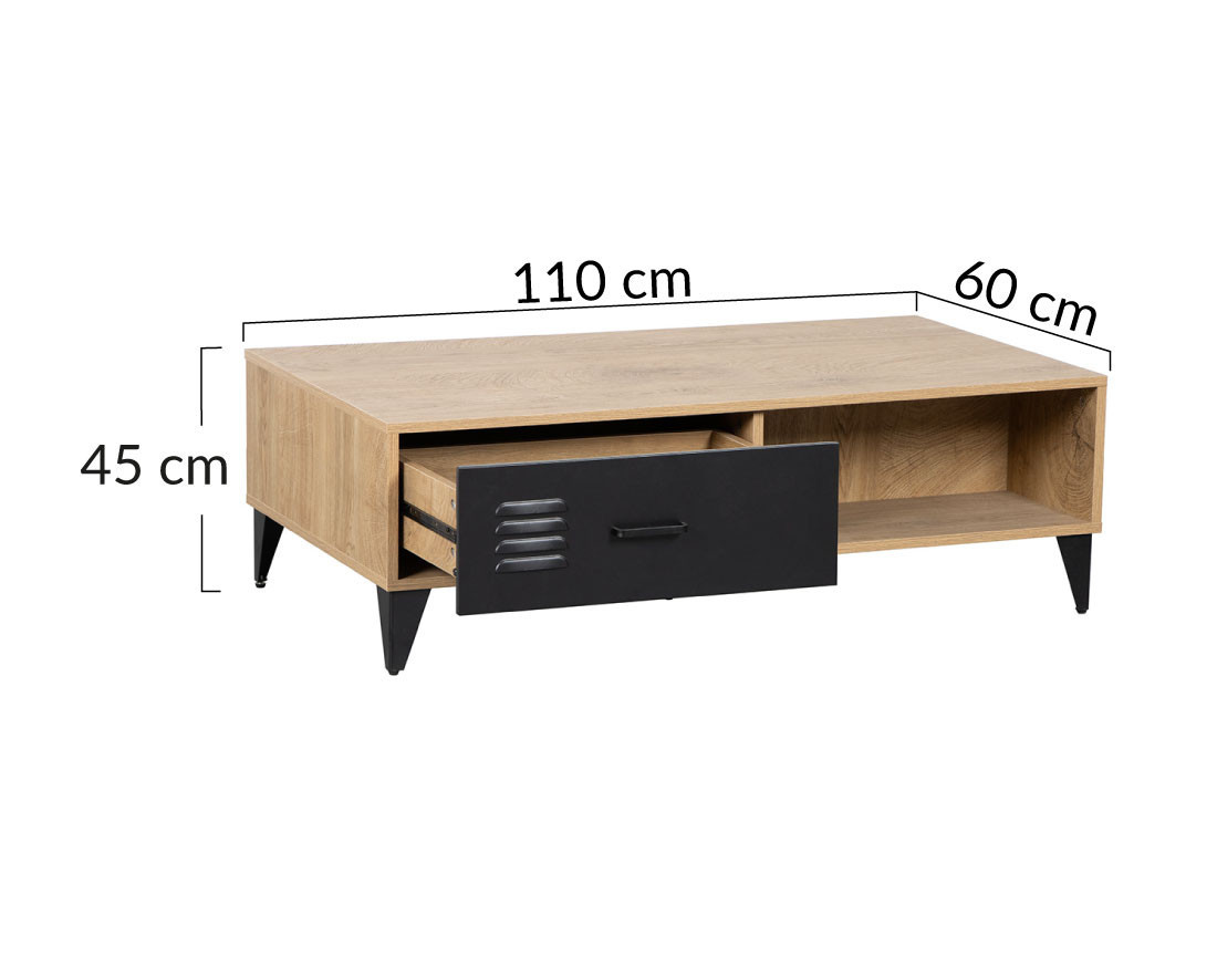 Table basse bois et métal noir 110 cm Tribeca