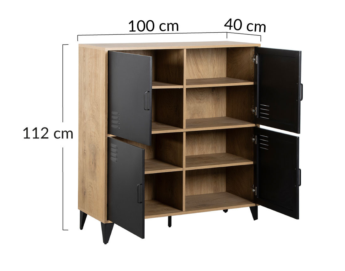 Buffet haut bois et métal noir 100x112 cm Tribeca