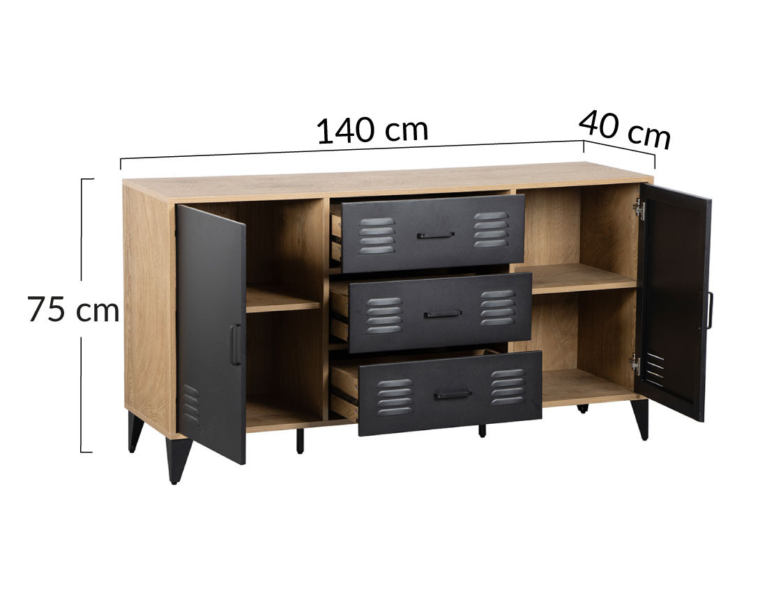 Buffet bas bois et métal noir 140 cm Tribeca