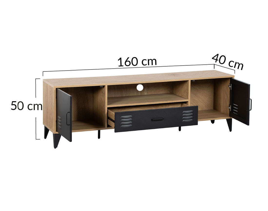 Meuble tv bois et métal noir 160 cm Tribeca