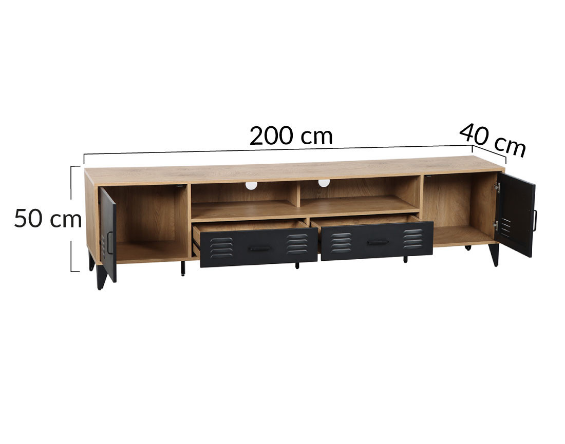 Meuble tv bois et métal noir 200 cm Tribeca