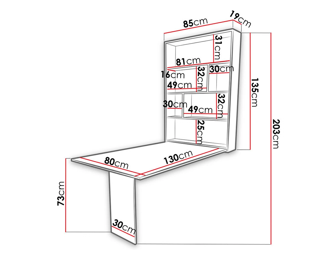 Table murale rabattable avec rangements - 4 personnes - Mondrian
