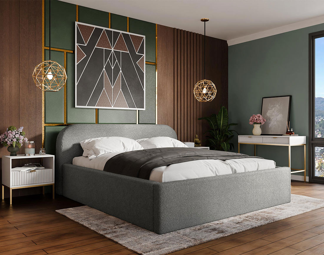 Lit coffre 140x200 cm en tissu bouclette Orane