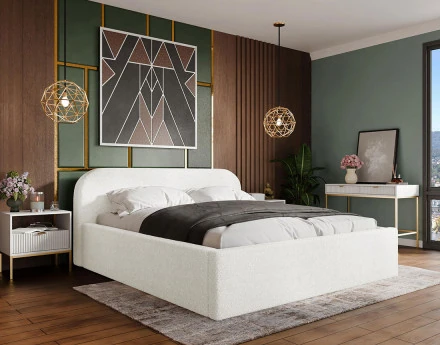 Lit coffre 160x200 cm en tissu bouclette Orane